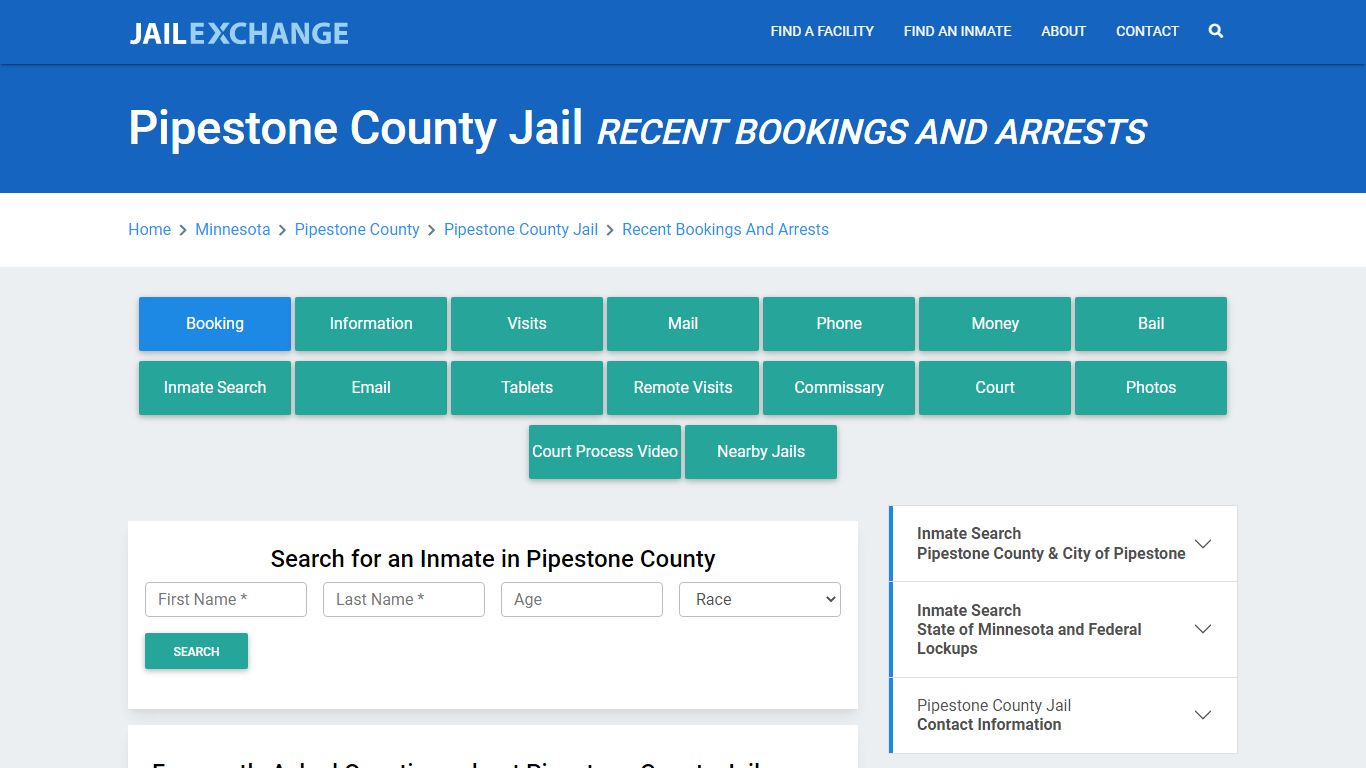 Pipestone County Jail Recent Bookings And Arrests - Jail Exchange