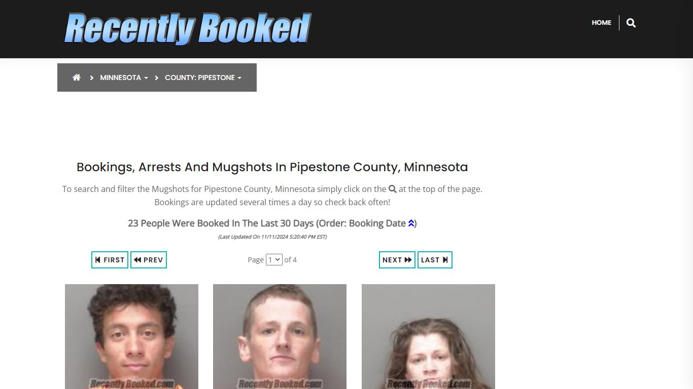 Bookings, Arrests and Mugshots in Pipestone County, Minnesota